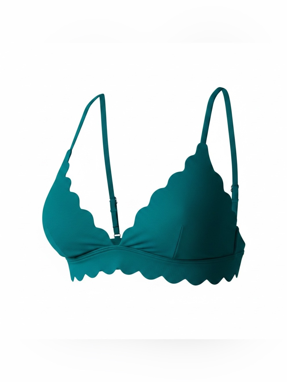 Women’s Dark Teal Scalloped Trim Bikini Top - S, New (Never Worn)